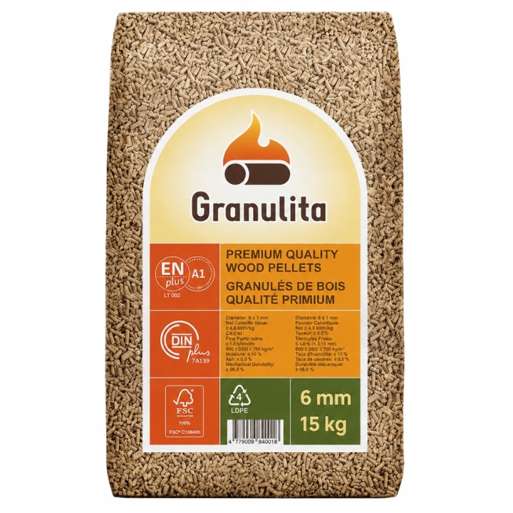 Drevené pelety 6 mm 15 kg certifikované palivo